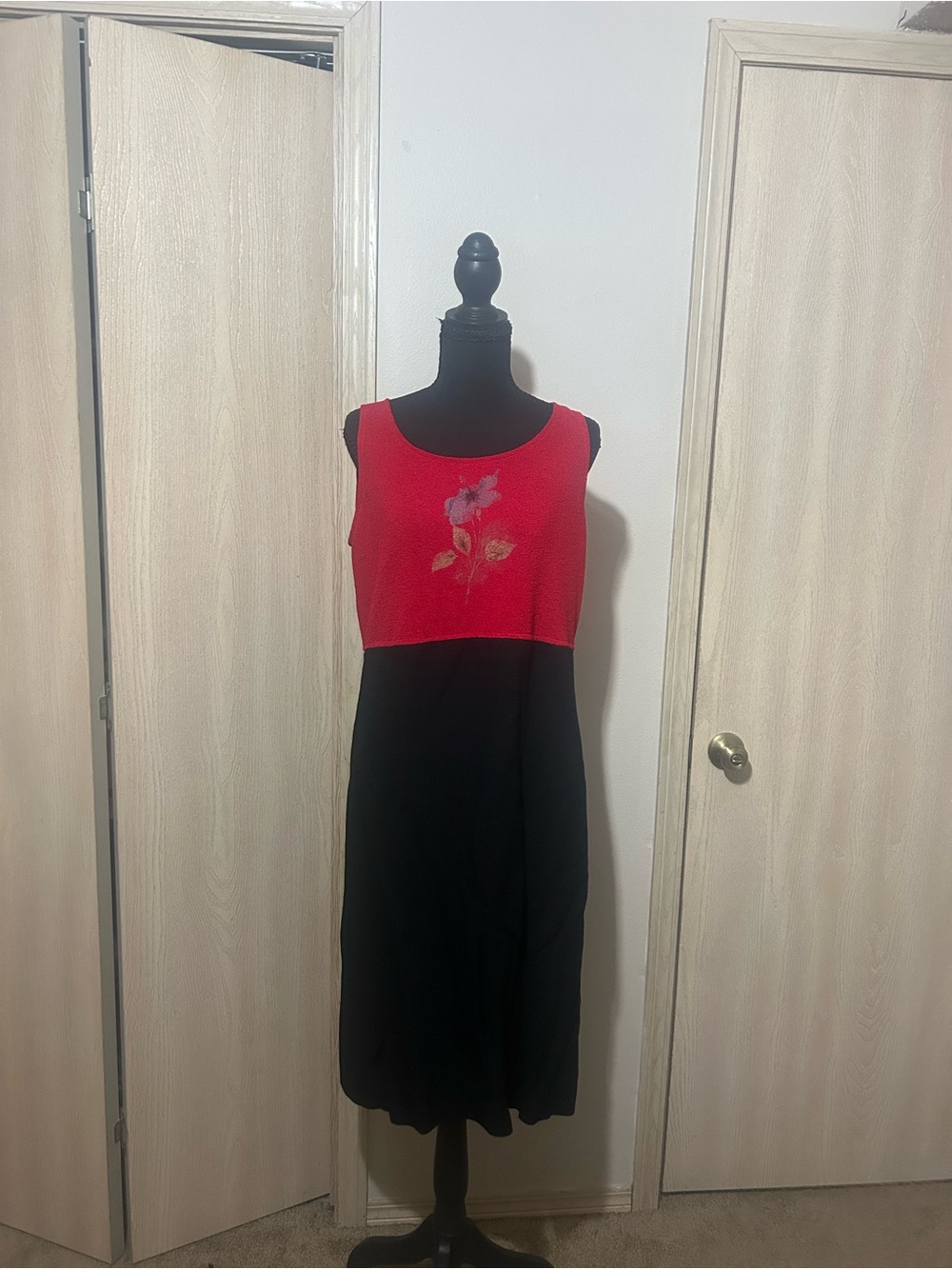 Positive Attitude Red and Black Sleeveless Maxi Dress with Floral Detail